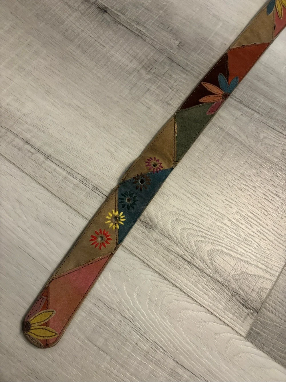 Lucky Brand Patchwork Suede Leather Belt Floral Boho Festival Western 32
